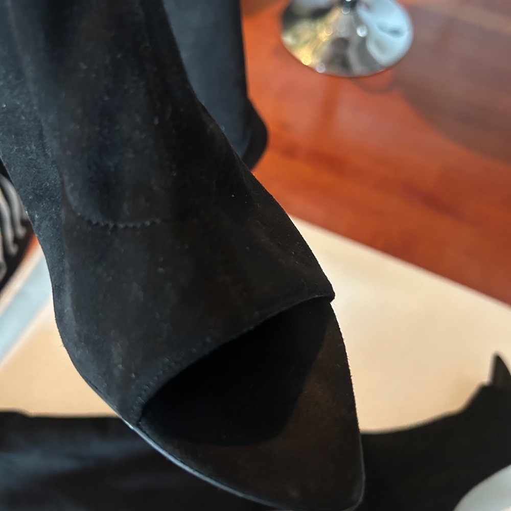 Black Suede Knee Length Boot- Open Toe. - image 4
